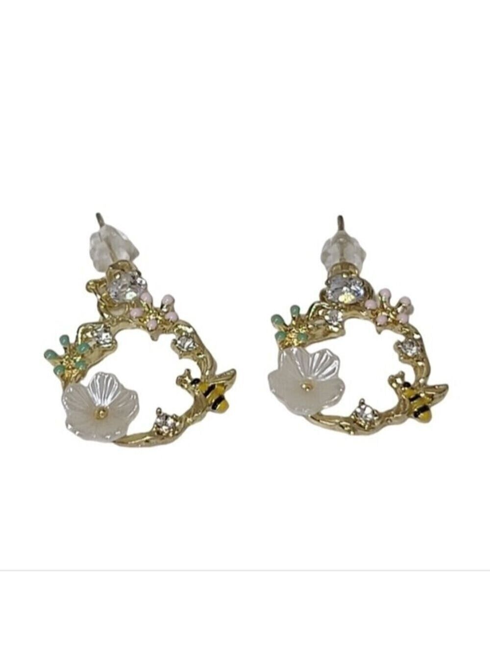 NWT Flower Bee Drop Down Rhinestone Earrings